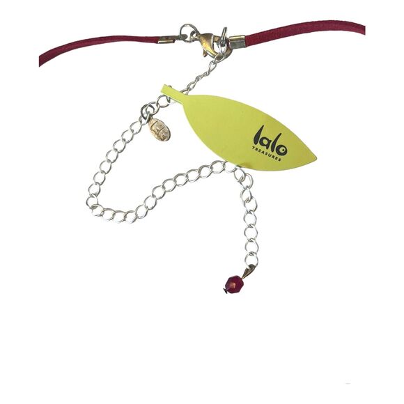 LALO Orna CHARM NECKLACE Resin Horseshoe Ladybug Silver Bird Red Leather 19-25" - Picture 4 of 6